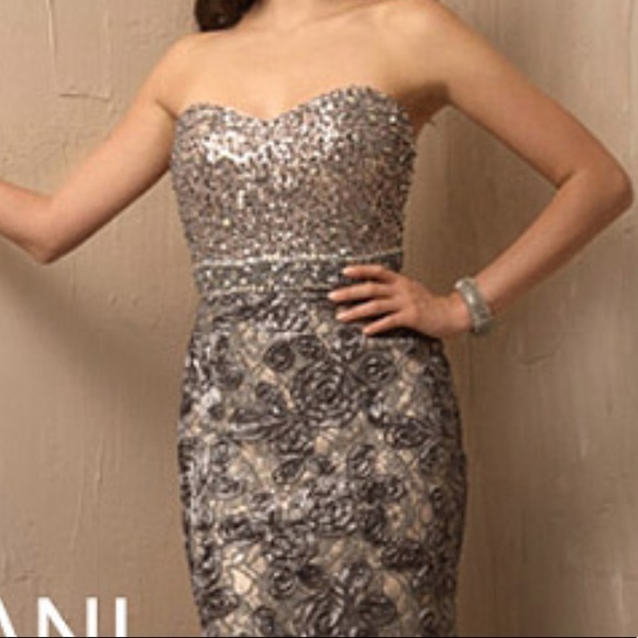 Elegant Jovani style 2184. Color is Dark Grey. Size 2. - Picture 3 of 8